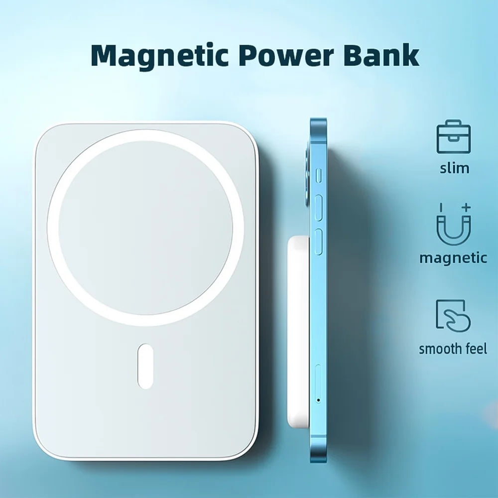 5000Mah Magnetic Wireless Portable Charger Power Bank, White