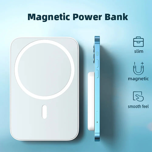 5000Mah Magnetic Wireless Portable Charger Power Bank, White